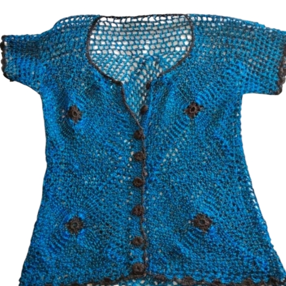 Electric Blue, Vintage Avant Garde Crochet Cardigan. Cottagecore - Picture 11 of 11